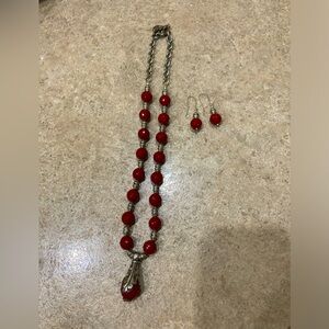 Antique Red Beaded Necklace & Earring set ❤️